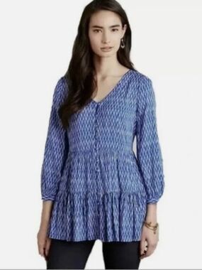 Anthropologie Maeve Lila Printed Ruffle Hem Top Small